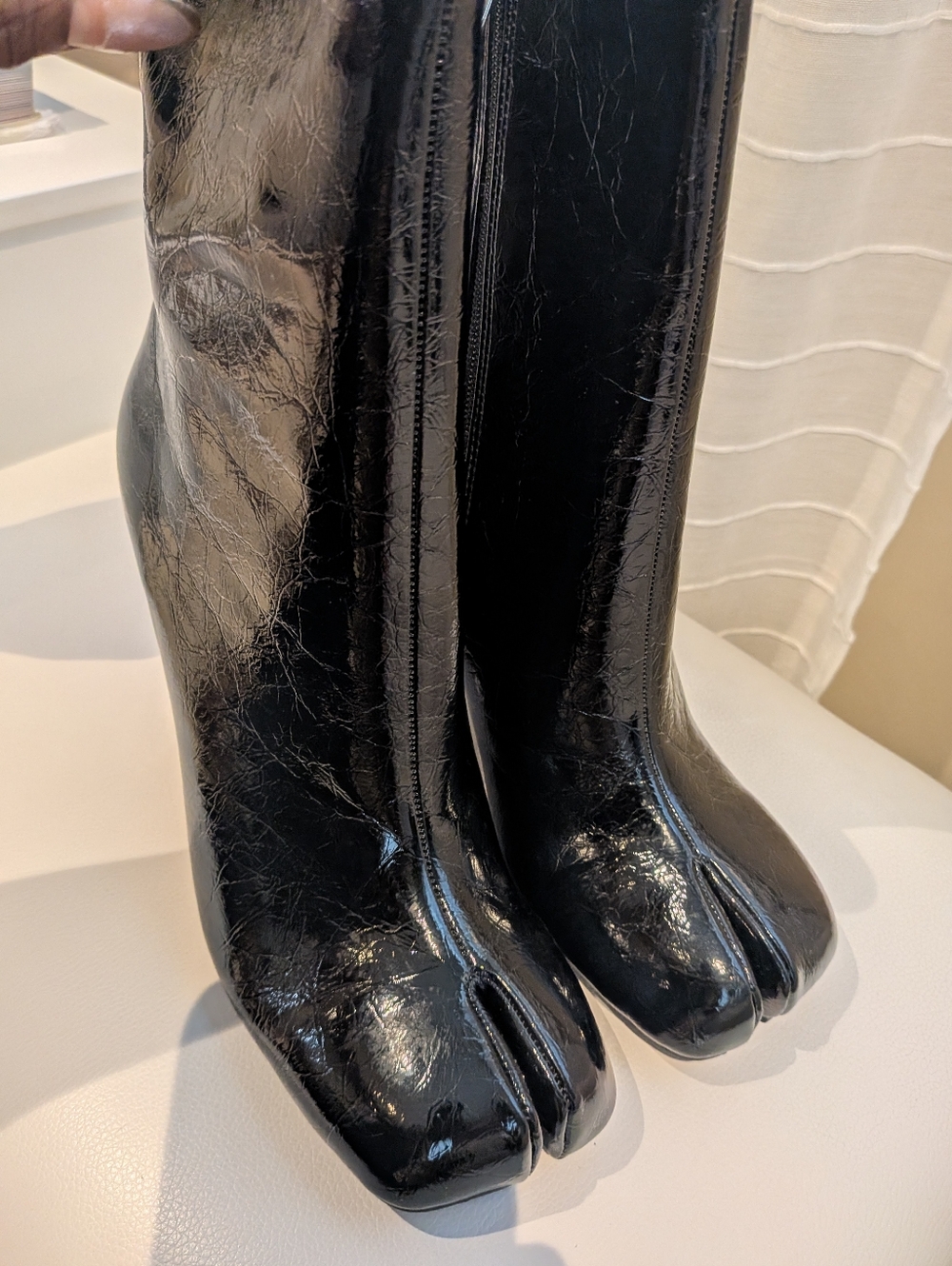 Black Split-Toe High Heel Ankle Boots